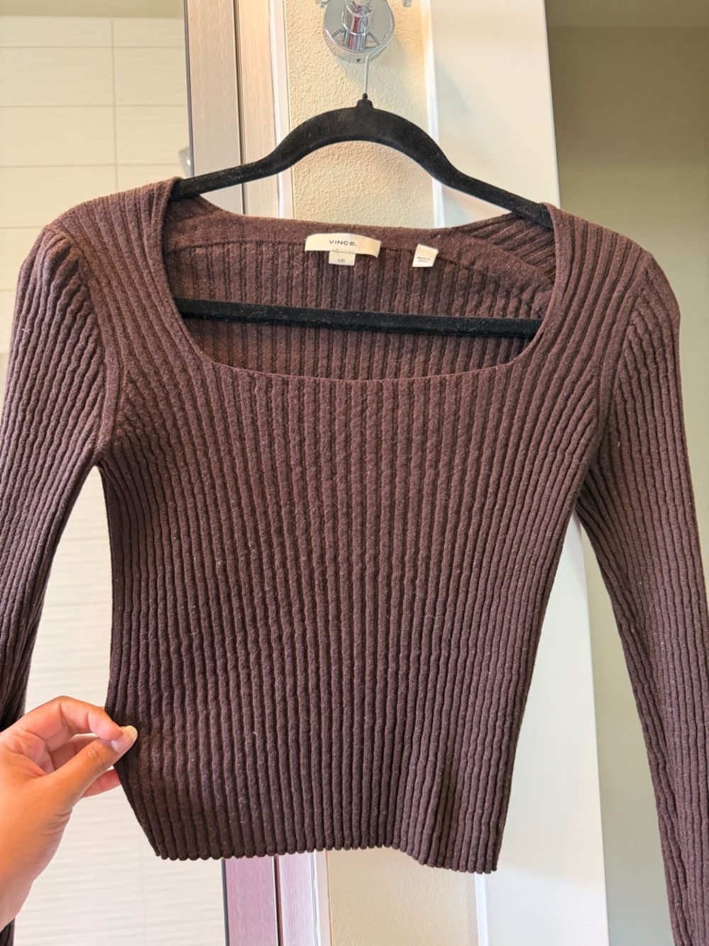 Vince Chocolate Ribbed Square-Neck Sweater